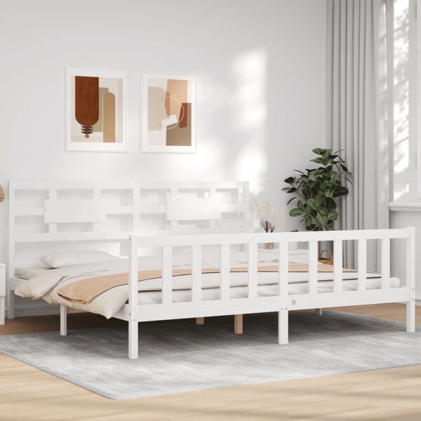 vidaXL Bedframe met hoofdbord massief hout wit