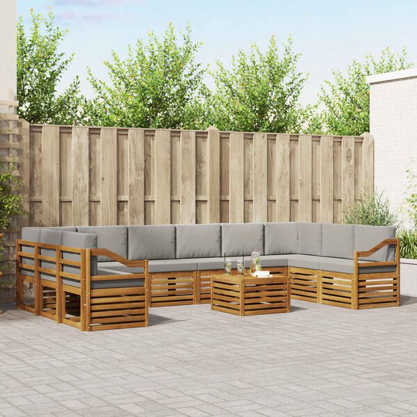 vidaXL Sofa-Sets 11 pcs Natuurlijk en Lichtgrijs Massief Acaciahout