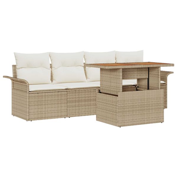 vidaXL Tuinbankenset met kussen 5 pcs Beige en Cr&egrave;me poly rattan