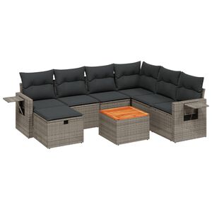 vidaXL 8-delige Loungeset met kussens poly rattan grijs