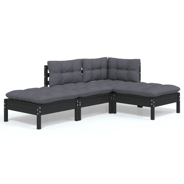 vidaXL 4-delige Loungeset met kussens massief grenenhout
