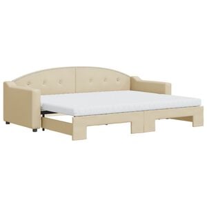 vidaXL Slaapbank met onderschuifbed en matrassen 80x200 cm stof cr&egrave;me