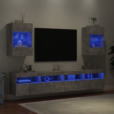 vidaXL Tv-wandmeubels met LED 2 st 40x30x60,5 cm betongrijs