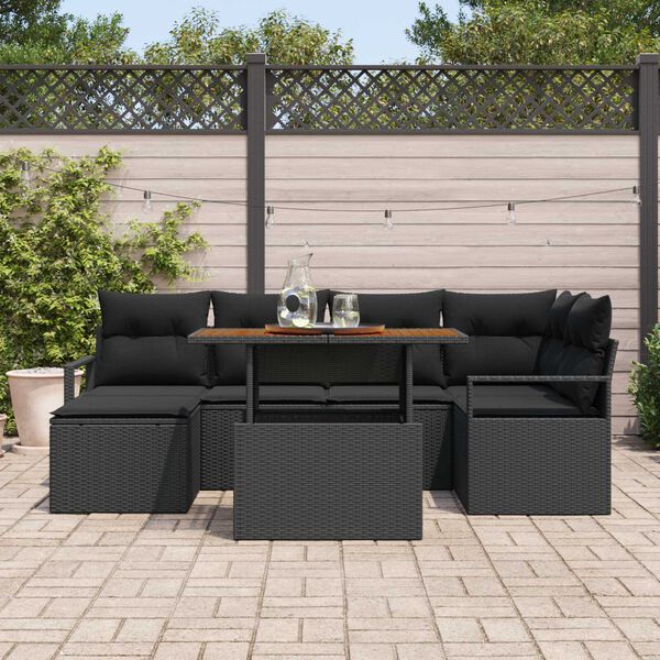 vidaXL Tuin Sofa Set met opslag 7 pcs Zwart Poly riet