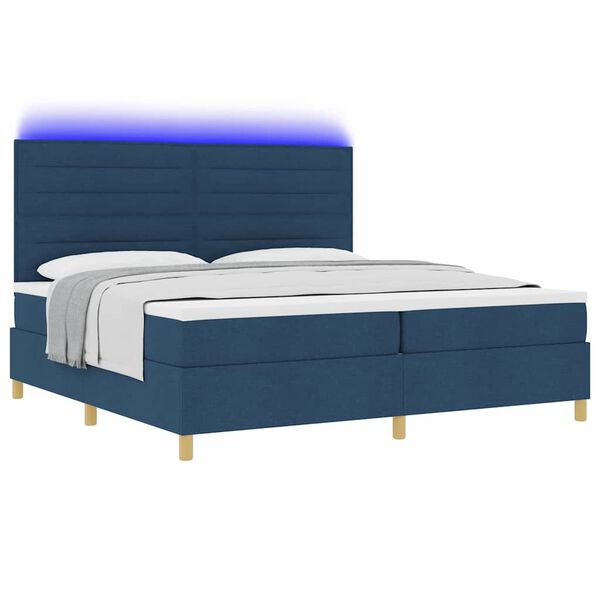 vidaXL LED Box Spring Bed met matras Blauw 200 x 200 cm Stof