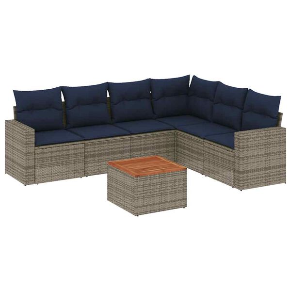 vidaXL 7-delige Loungeset met kussens poly rattan grijs