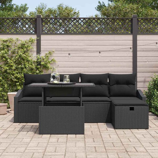 vidaXL Tuin Sofa Set met kussen 6 pcs Zwart poly rattan