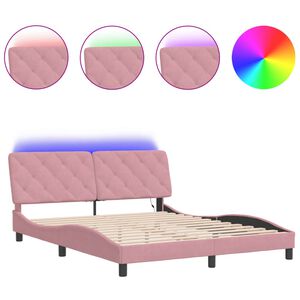 vidaXL Bedframe met LED zonder matras fluweel roze 160x200 cm