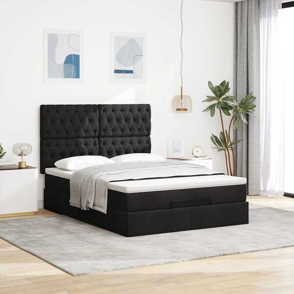 vidaXL Ottoman bed met matras 140x200cm stof zwart