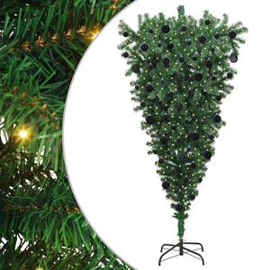 vidaXL Ondersteboven Kunstkerstboom met Ballenset Groen 210 cm PVC