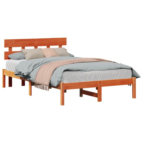 vidaXL Bedframe met hoofdeinde Bruin 140 x 190 cm Massief grenenhout