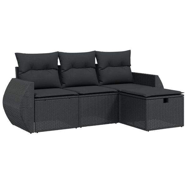 vidaXL 4-delige Loungeset met kussens poly rattan zwart
