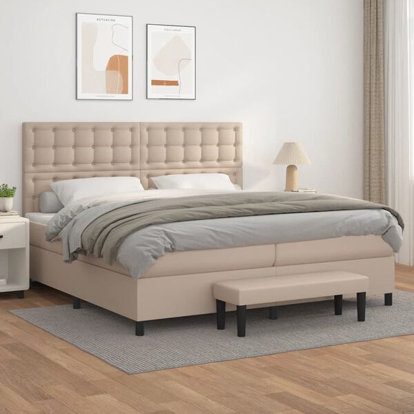 vidaXL Boxspring met matras kunstleer cappuccinokleurig 200x200 cm