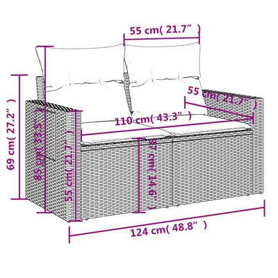 vidaXL 8-delige Loungeset met kussens poly rattan bruin