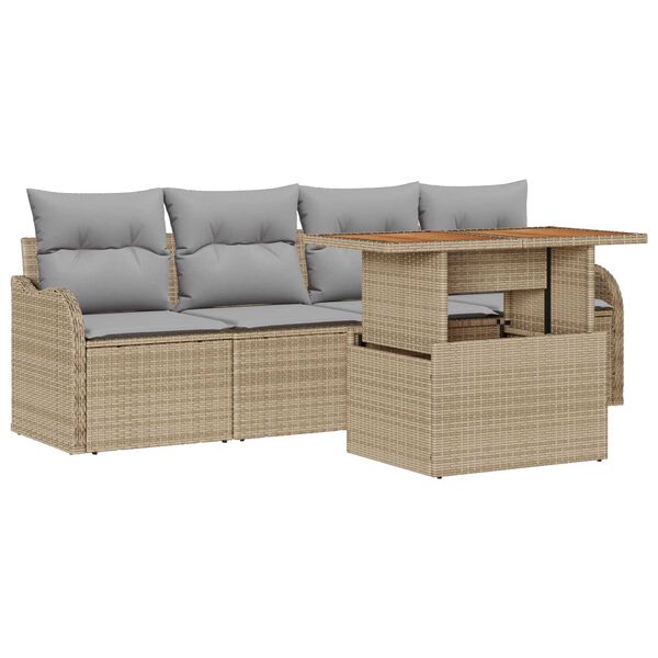 vidaXL Tuin Sofa Set met kussen 5 pcs beige en lichtgrijs