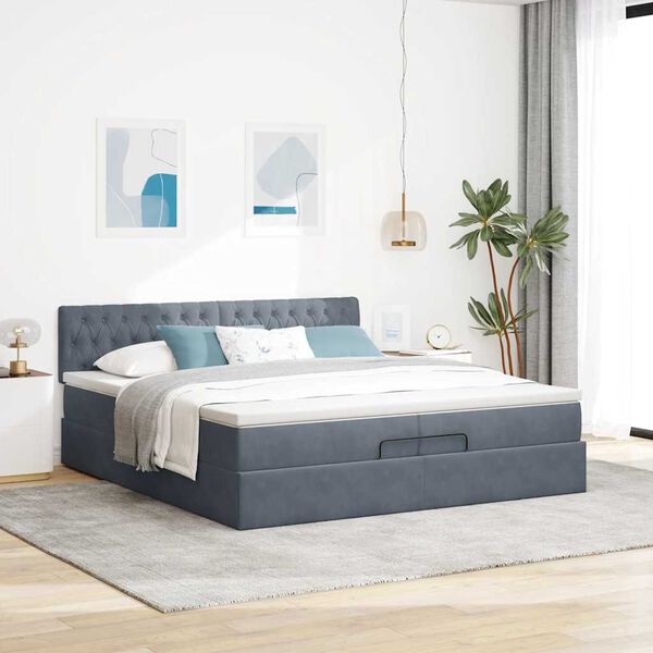 vidaXL Ottoman bed met matrassen en LED's 200x200cm fluweel