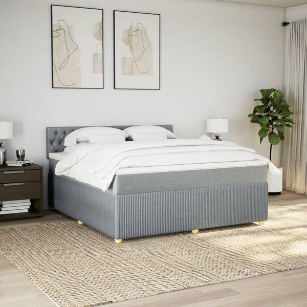 vidaXL Boxspring met matras stof lichtgrijs 180x200 cm