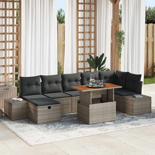 vidaXL Tuin Sofa Set 8 pcs Grijs poly rattan