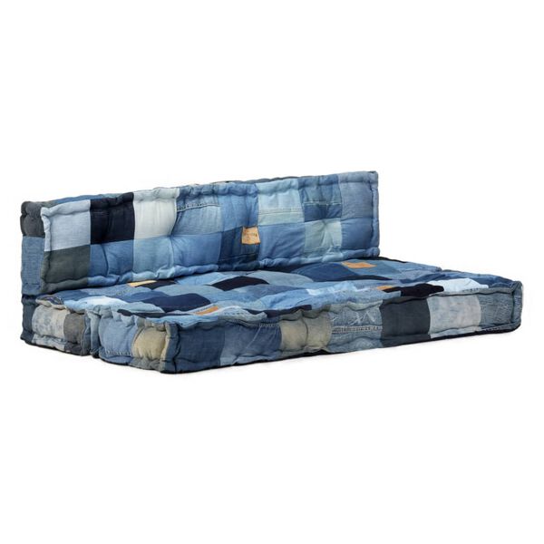 vidaXL 2-delige Bankkussenset pallet denim patchwork blauw