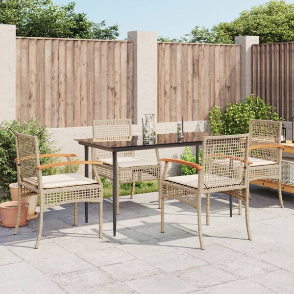 vidaXL 5-delige Tuinset met kussens poly rattan beige