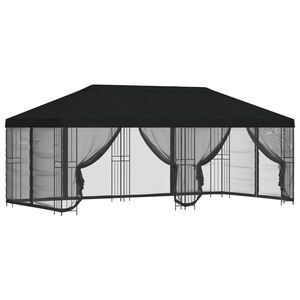 vidaXL Paviljoen met zijwanden 6 x 3 m Zwart Polyester en staal