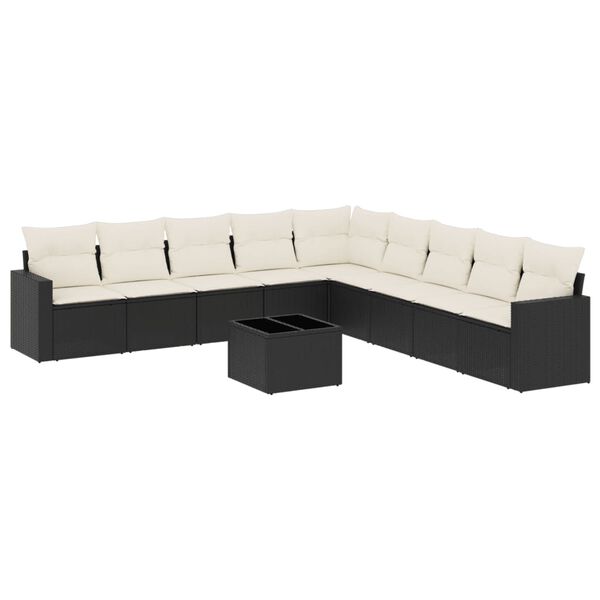 vidaXL 10-delige Loungeset met kussens poly rattan zwart