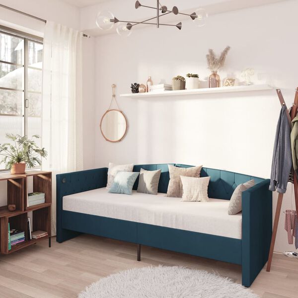 vidaXL Slaapbank met matras en USB fluweel blauw 90x200 cm