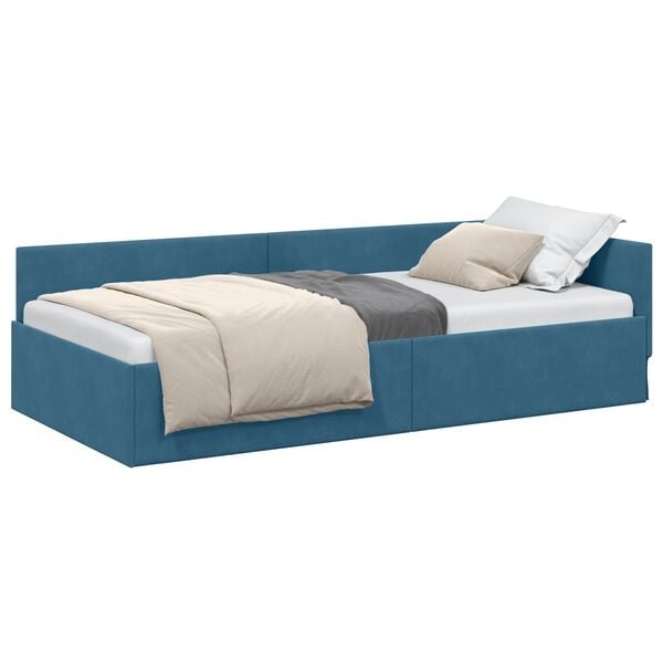 vidaXL Hoekbedframe Blauw 90 cm x 190 cm VelvetenPlywood
