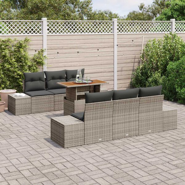 vidaXL Tuin Sofa Set met opslag 7 pcs Grijs Poly riet