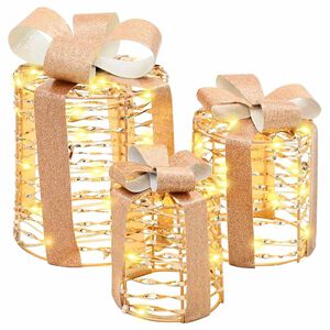 vidaXL Cadeau Doos Decoratie 3 st 60 LED's Warmwit 20 x 20 x 20 cm PET