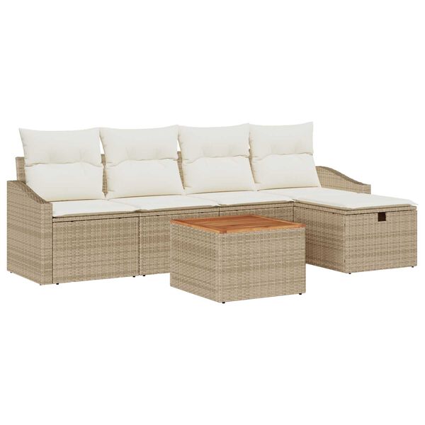 vidaXL Tuin Sofa Set met kussen met opslag 6 pcs Beige Poly riet