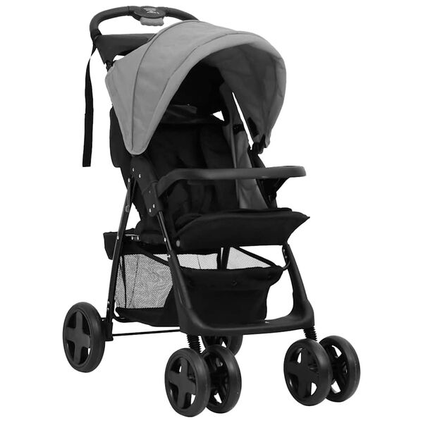vidaXL Kinderwagen 3-in-1 staal lichtgrijs en zwart