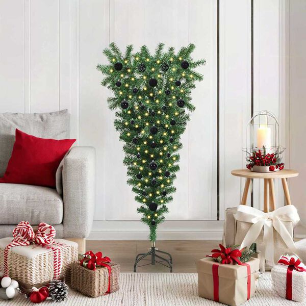 vidaXL Omgekeerde kunstmatige voorgelichte kerstboom met ballenset PVC