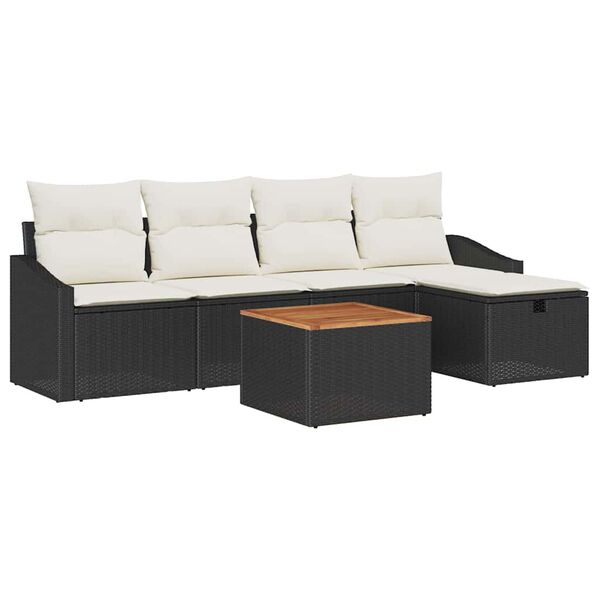 vidaXL Tuin Sofa Set met kussen met opslag 6 pcs Zwart Poly riet