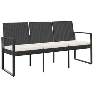 vidaXL Tuinbank 3-zits met kussens polypropeen rattan zwart
