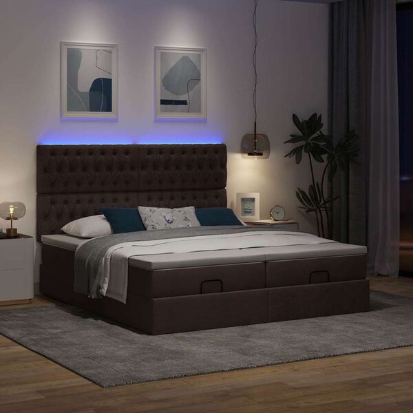 vidaXL Ottoman bed met matrassen en LED's 160x200cm stof donkerbruin