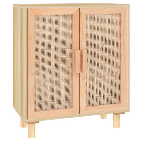 vidaXL Dressoir 60x30x70 cm massief grenenhout en rattan bruin