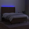 vidaXL Boxspring met matras en LED stof donkerbruin 140x200 cm