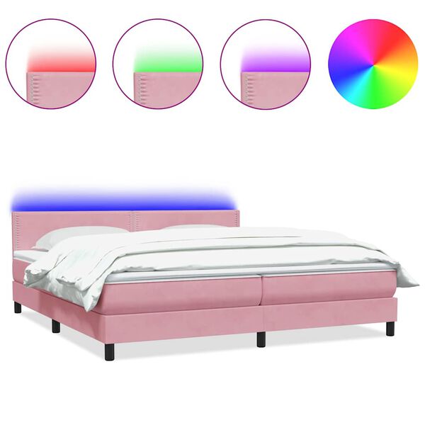 vidaXL Boxspring met matras en LED fluweel roze 180x210 cm