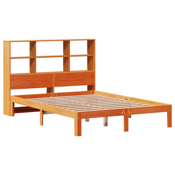 vidaXL Bed met boekenkast zonder matras grenenhout wasbruin 140x190 cm