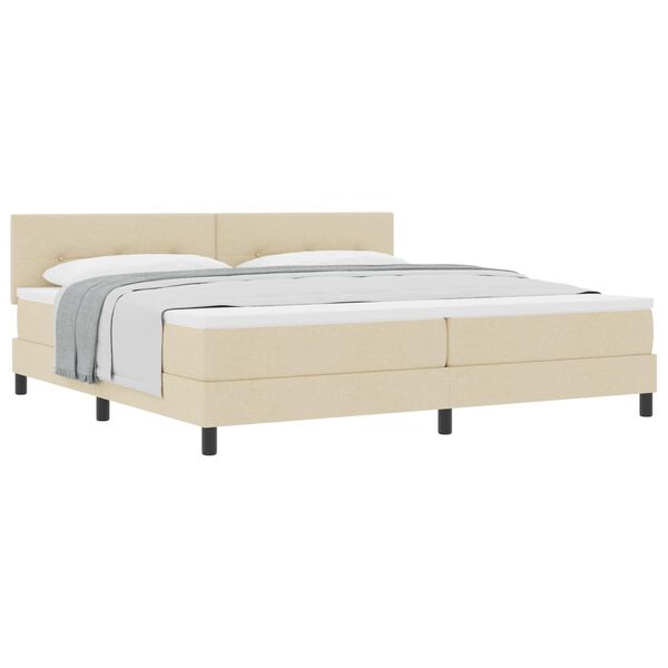 vidaXL Boxspringbed met matras met hoofdeinde Cr&egrave;me 200 x 200 cm Stof