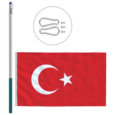 vidaXL Vlag met vlaggenmast Turkije 6 m aluminium