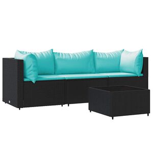 vidaXL 4-delige Loungeset met kussens poly rattan zwart