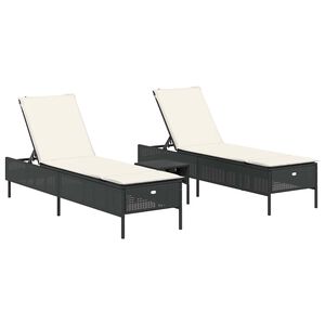 vidaXL 3-delige Ligbeddenset met kussens poly rattan zwart