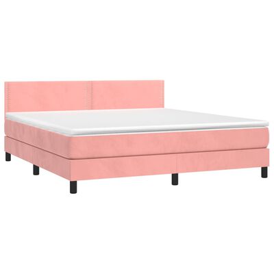 vidaXL Boxspring met matras fluweel roze 180x200 cm