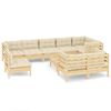 vidaXL 10-delige Loungeset met cr&egrave;mekleurige kussens grenenhout