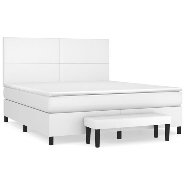 vidaXL Boxspring met matras kunstleer wit 180x200 cm
