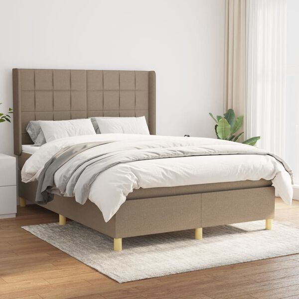 vidaXL Boxspring met matras stof taupe 140x200 cm