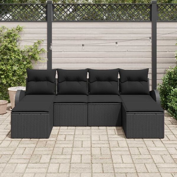vidaXL Tuin Sofa Set met kussen 6 pcs Zwart Poly Rattan