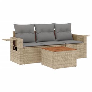 vidaXL 4-delige Loungeset met kussens poly rattan beige